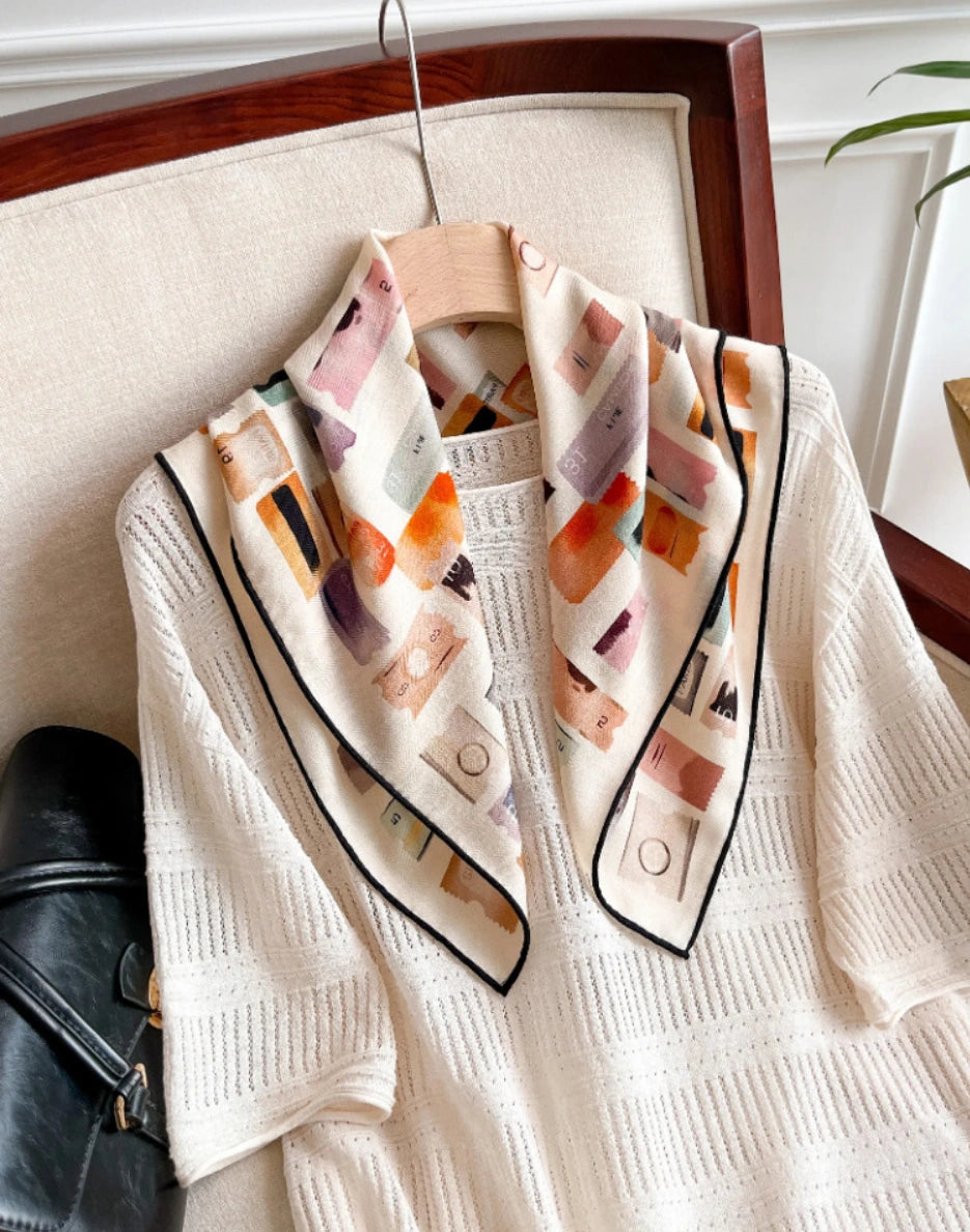 Stamp Print Silk Wool Square Scarf - OESLO