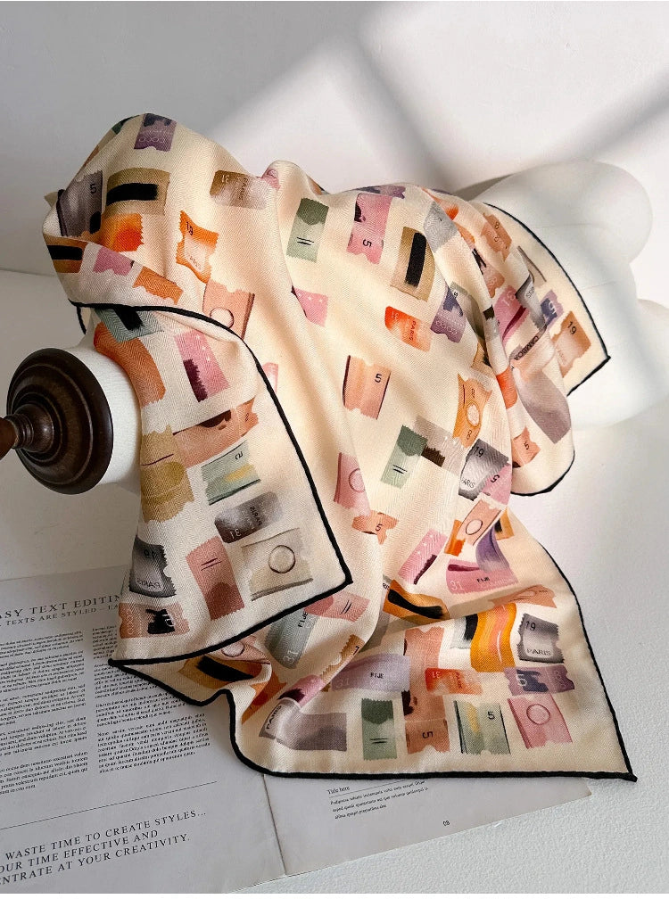 Stamp Print Silk Wool Square Scarf - OESLO