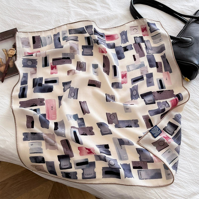 Stamp Print Silk Wool Square Scarf - OESLO