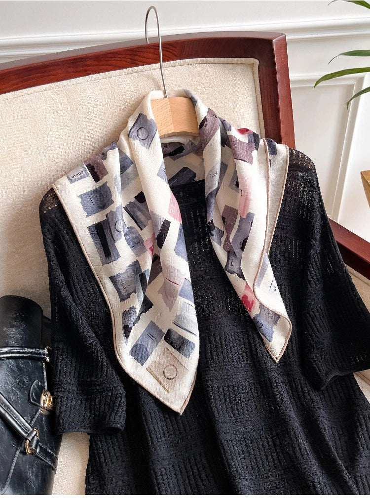 Stamp Print Silk Wool Square Scarf - OESLO