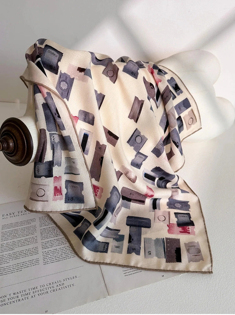 Stamp Print Silk Wool Square Scarf - OESLO