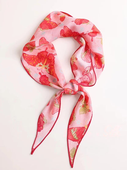 Berry red silk scarf folded styling, butterfly print mulberry silk scarf detail view