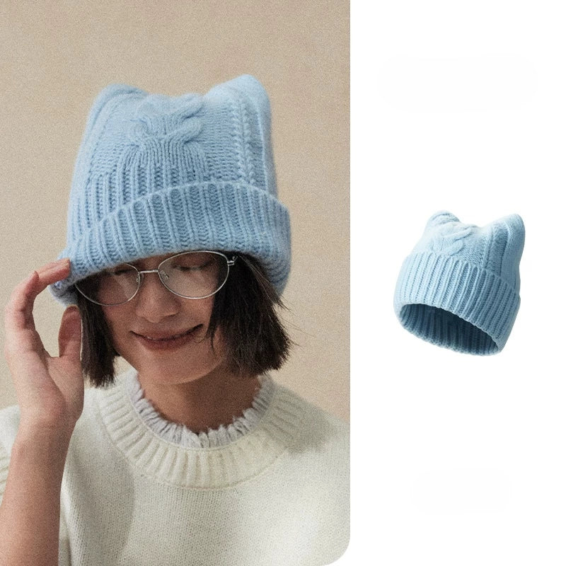 Gorro de punto con orejas de gato para invierno | Varios colores