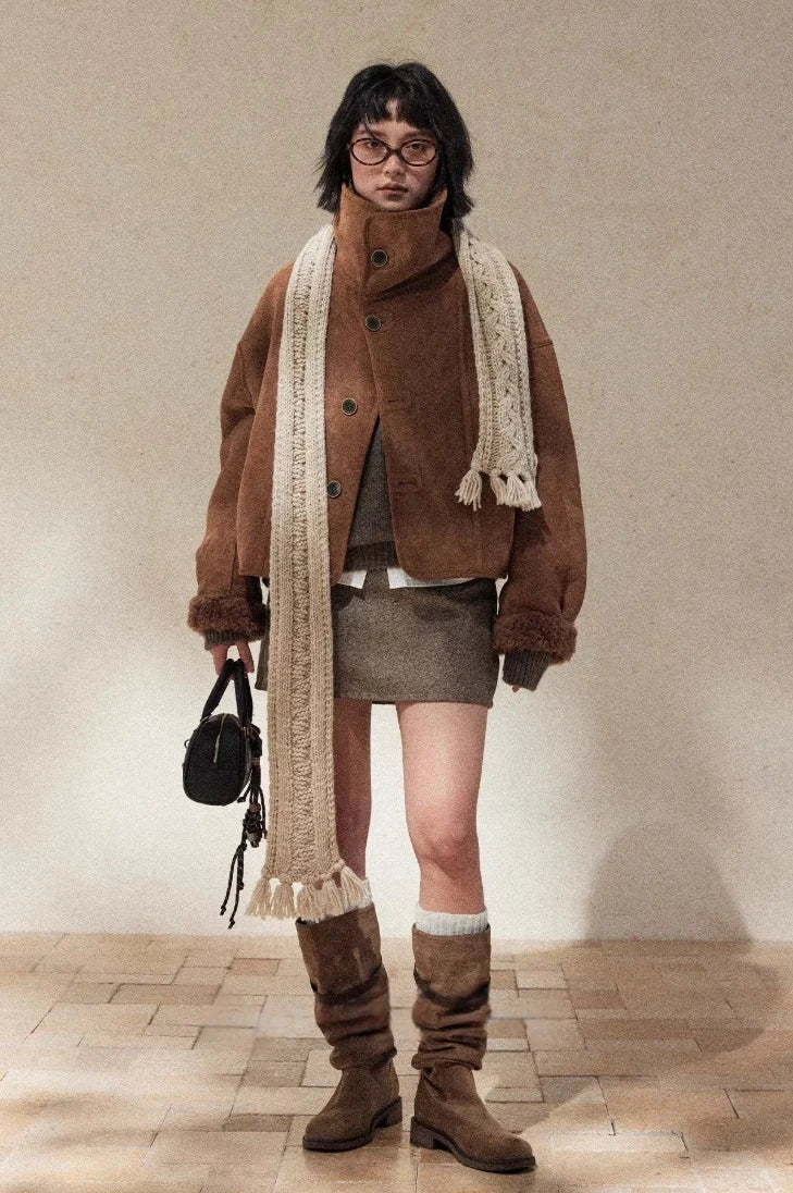 Bufanda de invierno delgada de punto calado vintage en crema y rojo