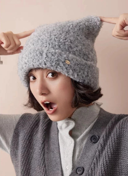 Cute Cat Ear Knit Plush Hat for Women | Multiple Colors