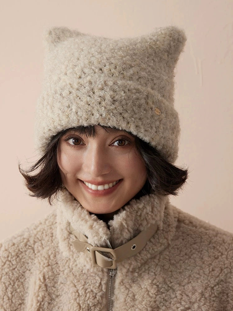 Cute Cat Ear Knit Plush Hat for Women | Multiple Colors