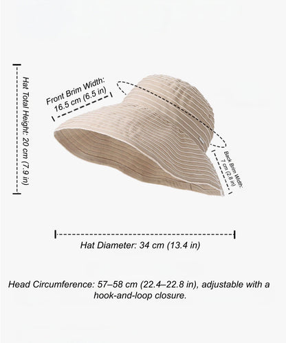 Size guide for foldable wide brim sun hat with 57–58 cm adjustable head circumference.