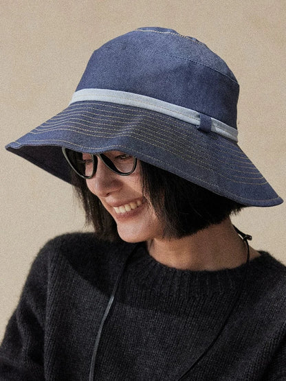 Mist blue wide brim sun hat with soft structure for UV protection beach travel and daily styling