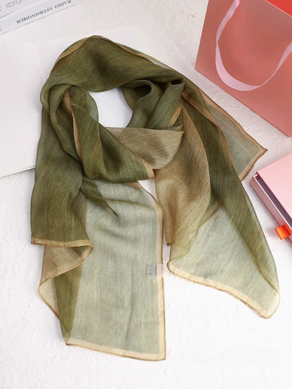 Light green plant-dyed mulberry silk chiffon long scarf with soft gradient texture