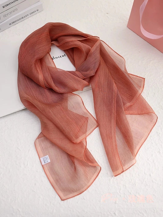 Rose plant-dyed mulberry silk chiffon long scarf with lightweight sheer finish