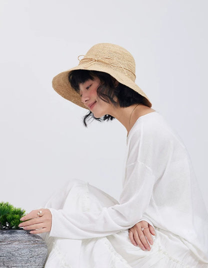 womens raffia sun hat side view lightweight breathable beach vacation hat