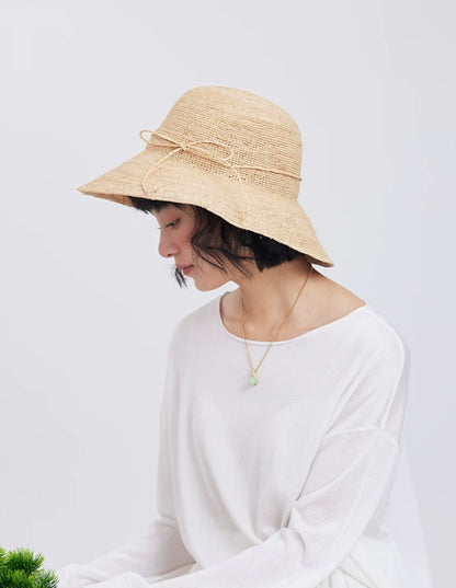 wide brim raffia sun hat profile view sun protection summer straw hat women