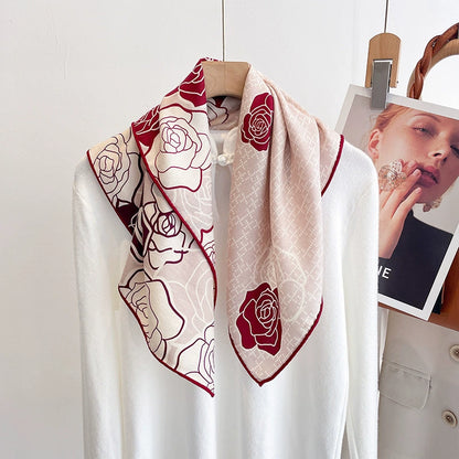 Elegant Red Floral Silk-Wool Square Scarf – Sophisticated Luxury