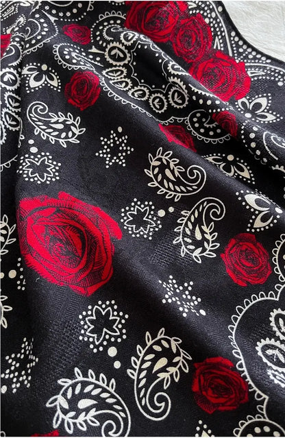 Luxury silk wool square scarf edge stitching and pattern detail