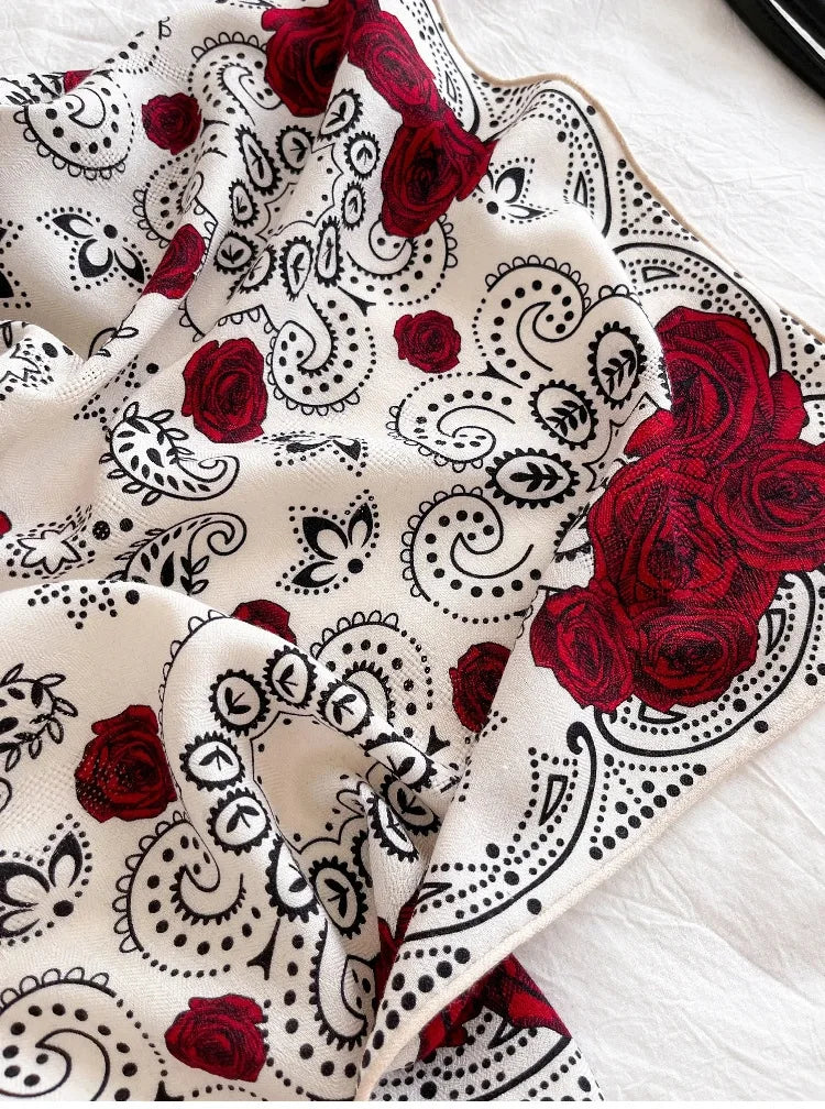 Fine stitching detail of white silk wool square scarf edge