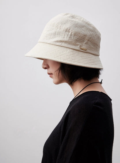 Off white short brim bucket hat size guide image, foldable women's bucket hat dimensions