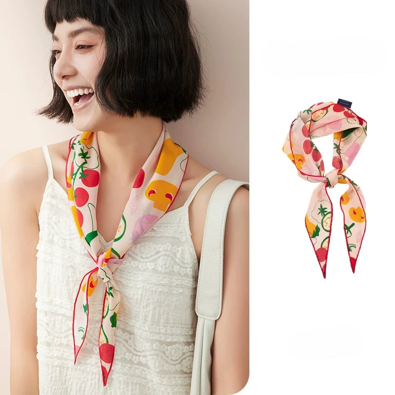 Vegetable Print Silk Scarf – Triangle Head & Neck Scarf OESLO