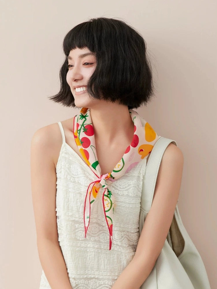Vegetable Print Silk Scarf – Triangle Head & Neck Scarf OESLO