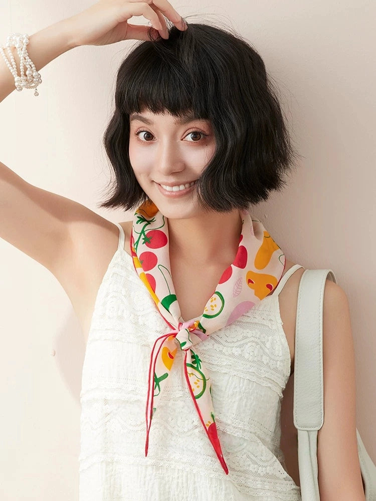 Vegetable Print Silk Scarf – Triangle Head & Neck Scarf OESLO