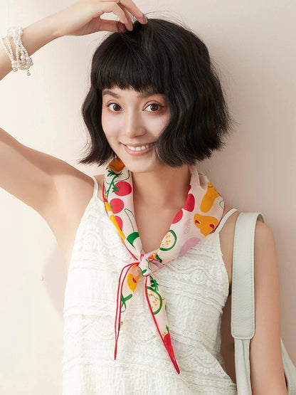 Vegetable Print Silk Scarf – Triangle Head & Neck Scarf OESLO