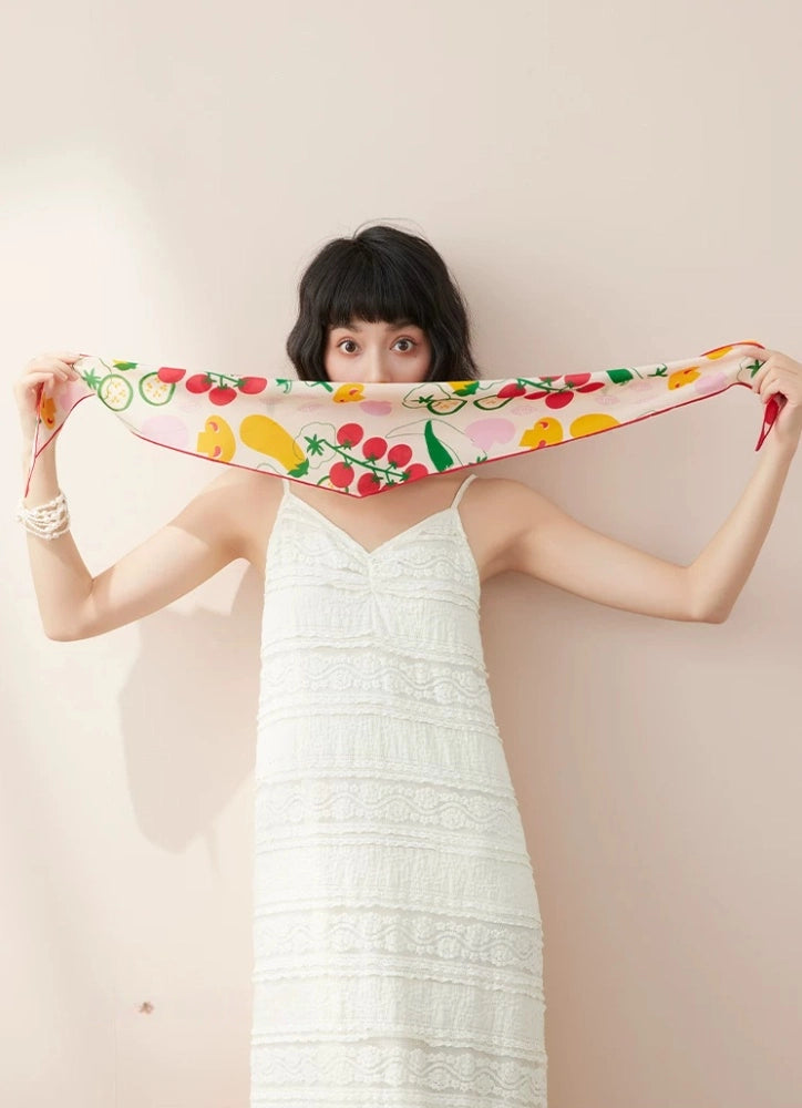 Vegetable Print Silk Scarf – Triangle Head & Neck Scarf OESLO