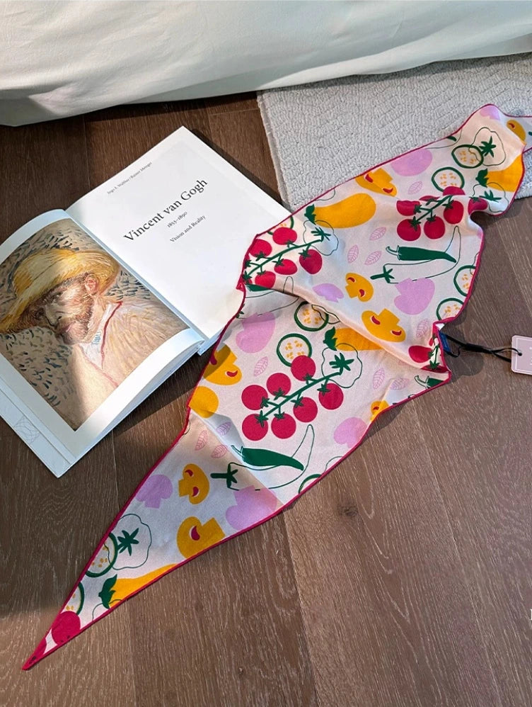 Vegetable Print Silk Scarf – Triangle Head & Neck Scarf OESLO