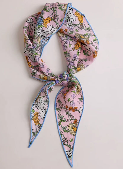 Floral silk scarf folded styling, mulberry silk triangle scarf detail