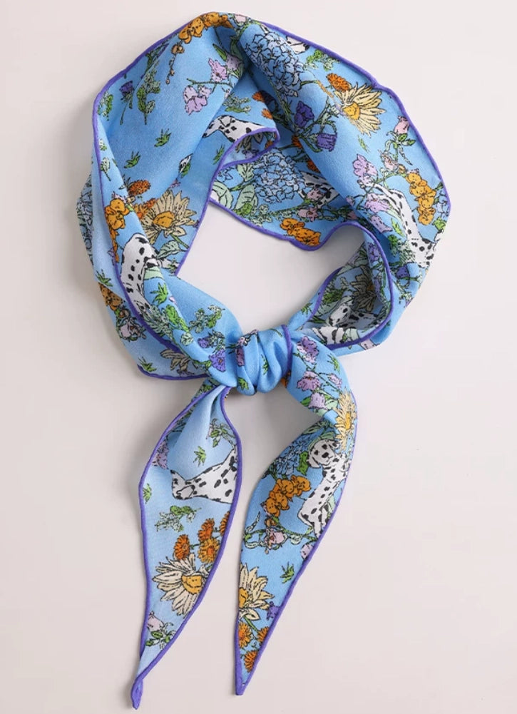 Floral silk scarf rolled styling, mulberry silk texture and pattern