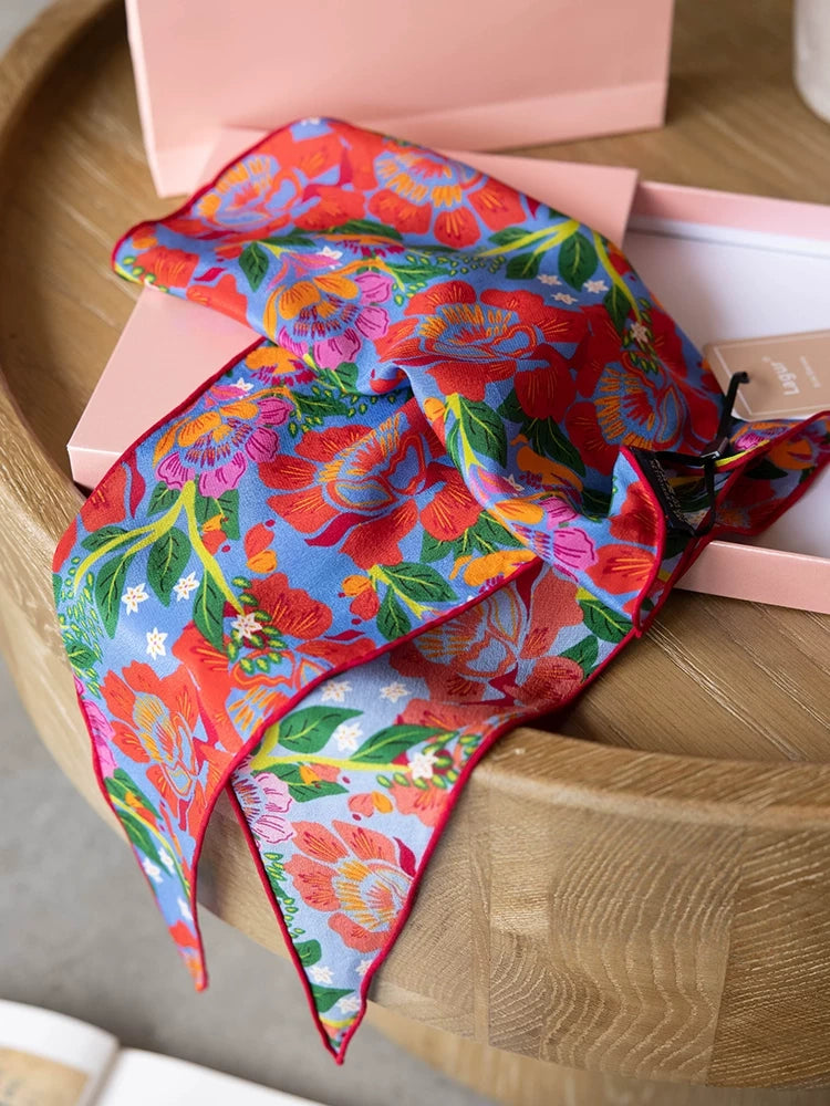 lightweight floral silk scarf triangle shape soft drape texture