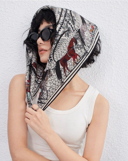 Vintage Jazz Horse Silk Wool Square Scarf 61×61cm OESLO