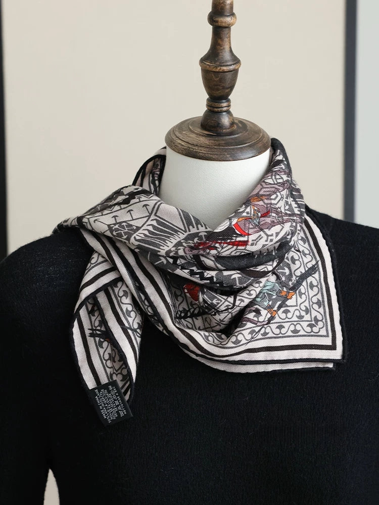 Vintage Jazz Horse Silk Wool Square Scarf 61×61cm OESLO