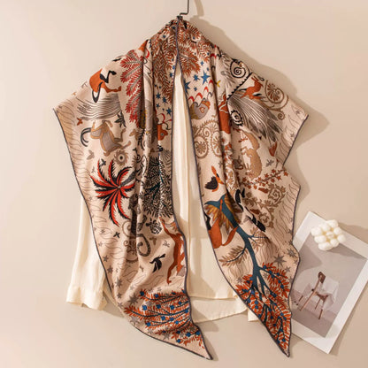 silk wool triangle scarf reversible double sided vintage botanical pattern elegant drape styling