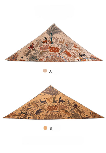 reversible silk wool triangle scarf two tone contrast botanical print front and back view