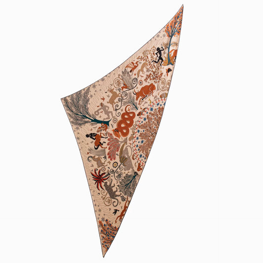 silk wool triangle scarf folded triangle shape vintage artistic pattern detail texture
