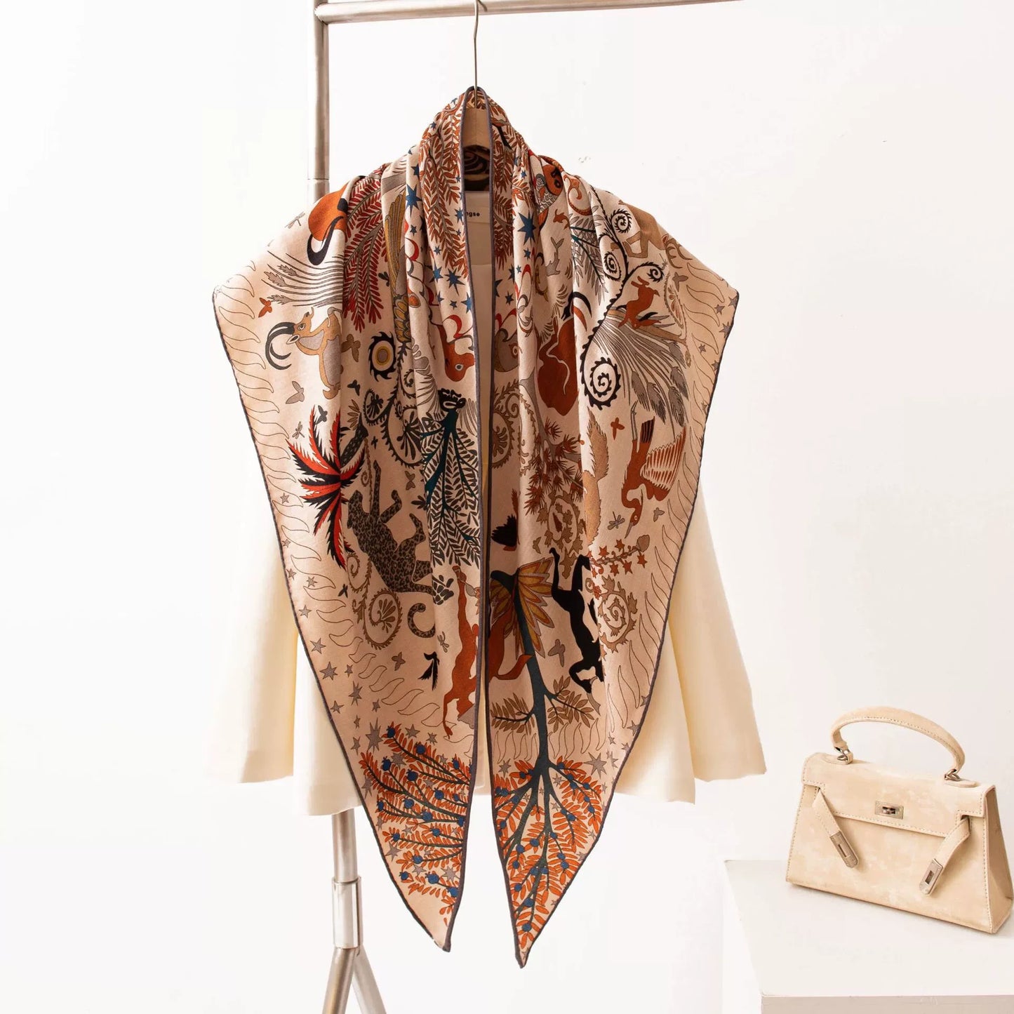 silk wool triangle scarf outfit styling shoulder drape elegant vintage wrap look