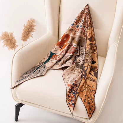 large triangle scarf silk wool blend draped on chair soft warm textured fabric detail
