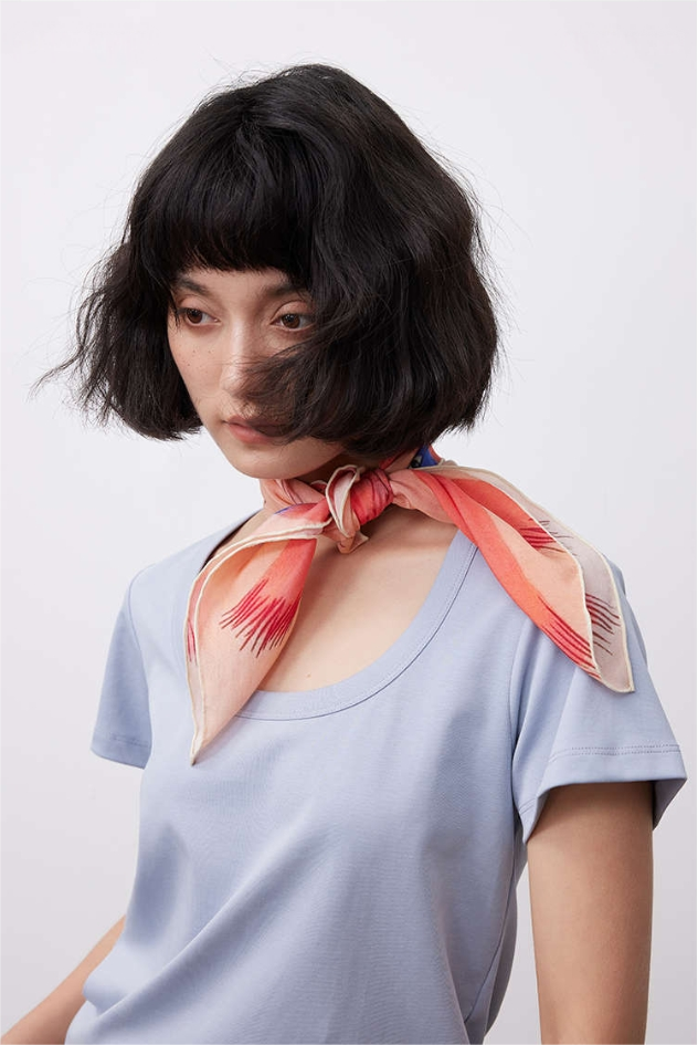 Silk Square Scarf – 100% Mulberry Silk with Bird & Floral Print - AOA Fashion Accessories