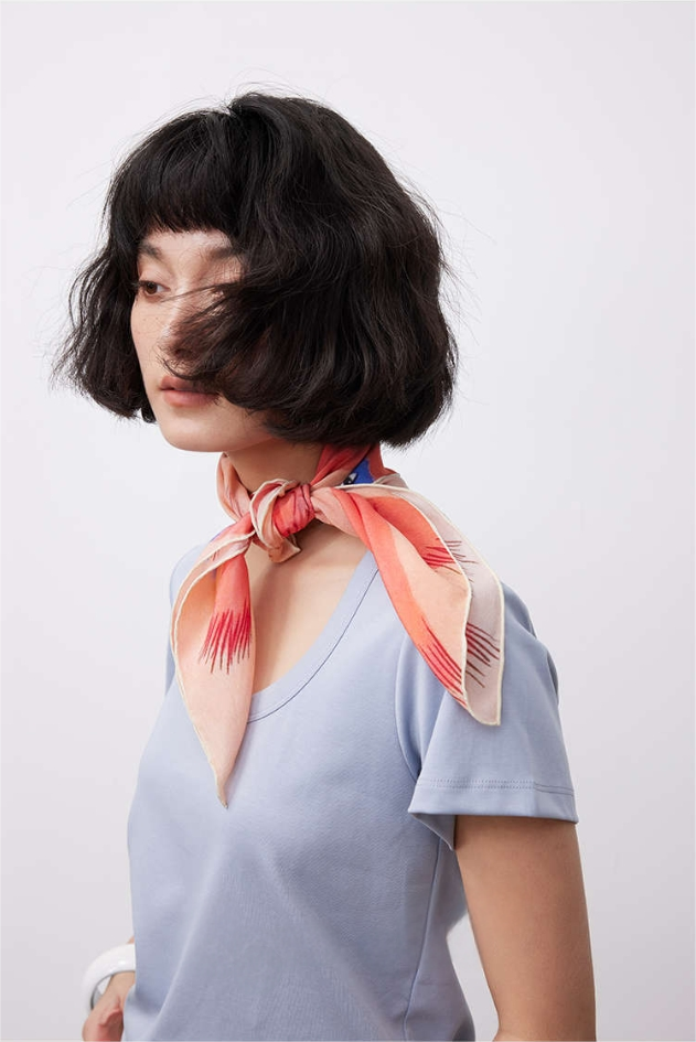 Silk Square Scarf – 100% Mulberry Silk with Bird & Floral Print - AOA Fashion Accessories