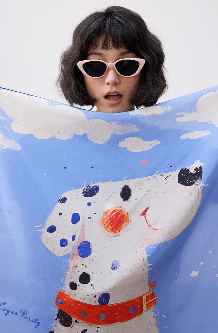 Dalmatian Delight 100% Silk Scarf – 65x65cm - AOA Fashion Accessories