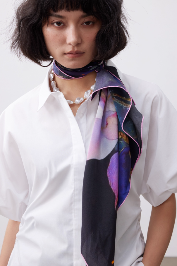 Lotus Painting Silk Square Scarf - AOA Fashion Accessories