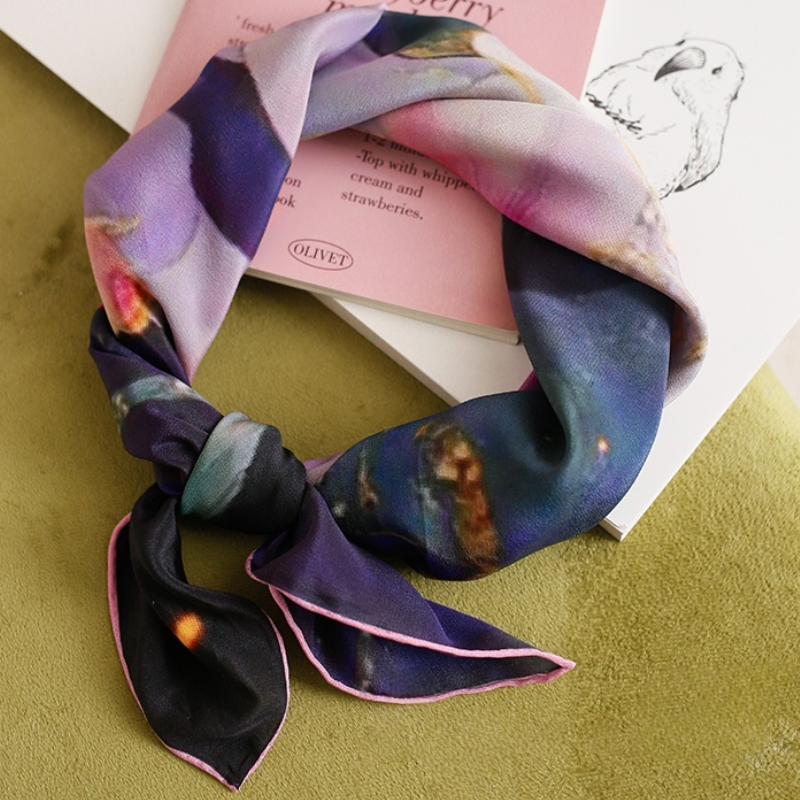 Lotus Painting Silk Square Scarf - AOA Fashion Accessories
