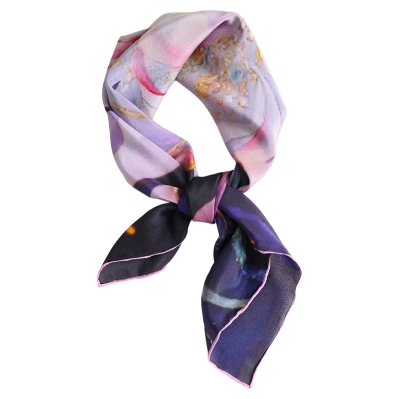 Lotus Painting Silk Square Scarf - AOA Fashion Accessories