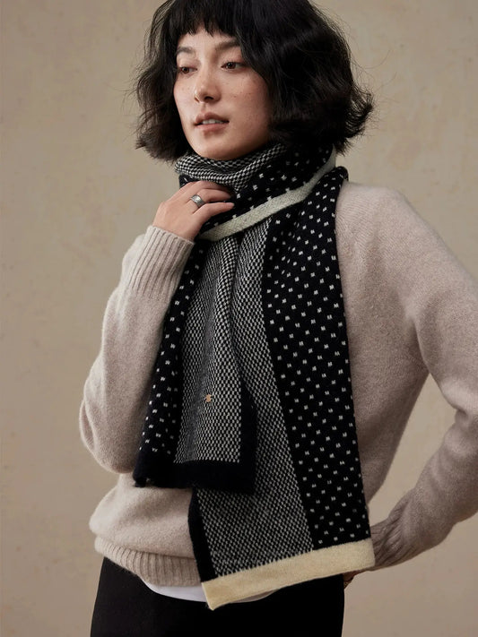 Unisex Wool Polka Dot Color-Block Scarf