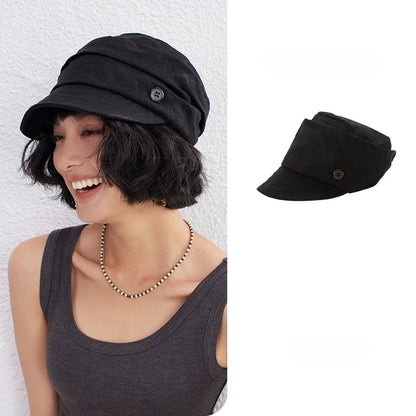 Classic black vintage beret newsboy cap for women in breathable cotton linen