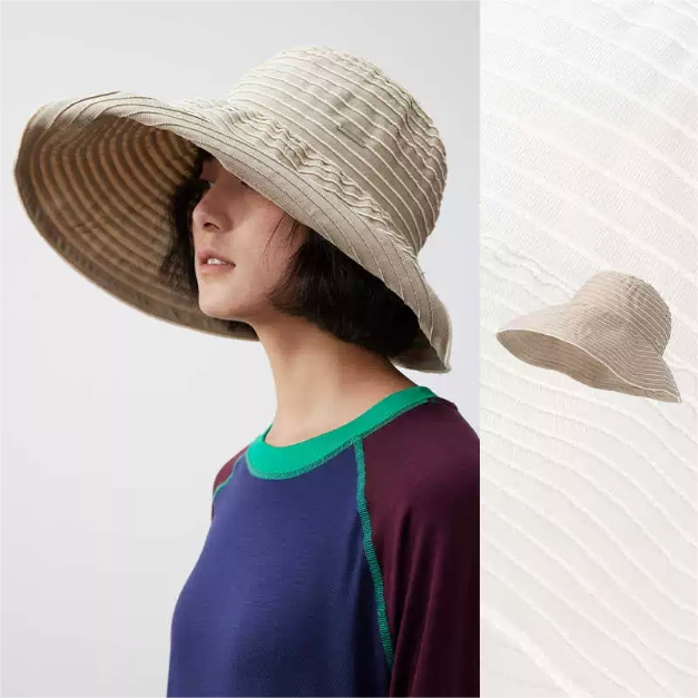 Striped Wide Brim Sun Protection Hat for Women - AOA Fashion Accessories