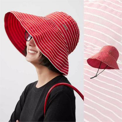 Striped Wide Brim Sun Protection Hat for Women - AOA Fashion Accessories
