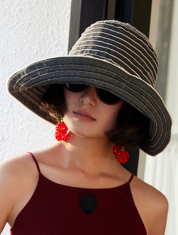 Striped Wide Brim Sun Protection Hat for Women - AOA Fashion Accessories