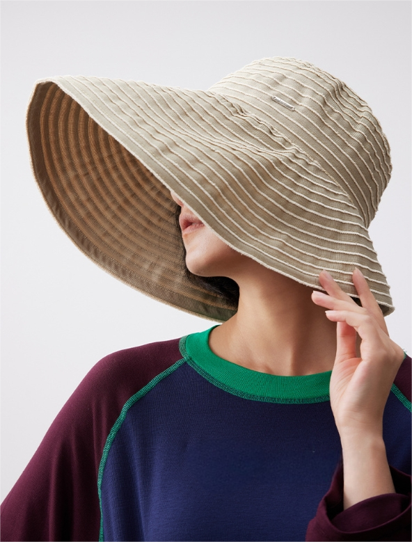 Striped Wide Brim Sun Protection Hat for Women - AOA Fashion Accessories