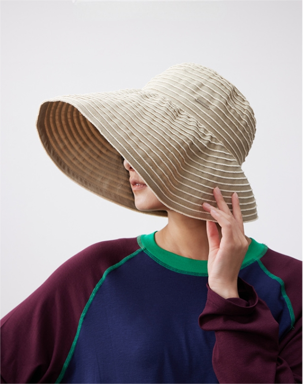 Striped Wide Brim Sun Protection Hat for Women - AOA Fashion Accessories