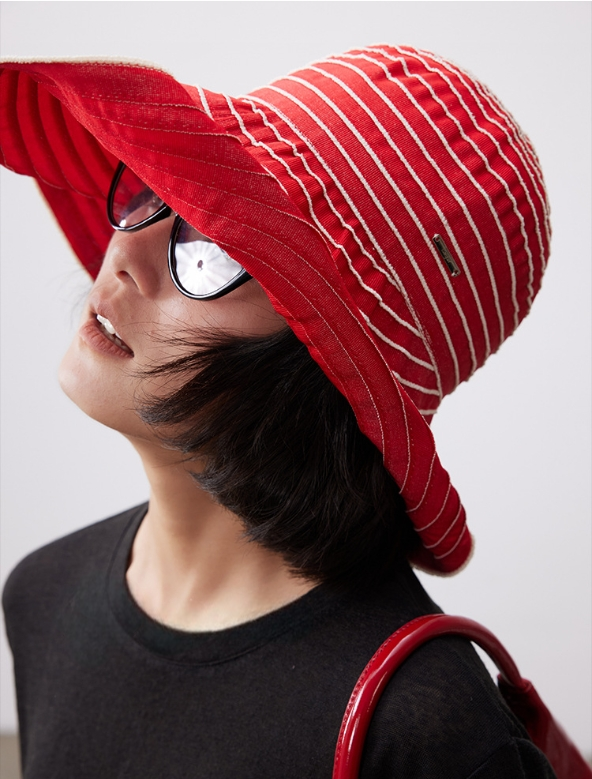 Striped Wide Brim Sun Protection Hat for Women - AOA Fashion Accessories